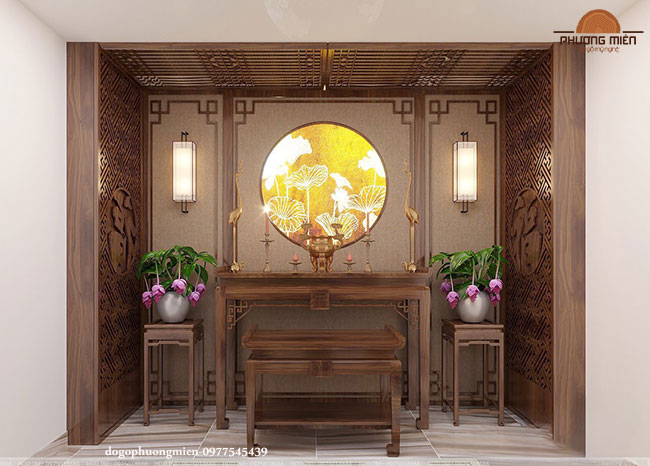 Mẫu phòng thờ gỗ hương đá tân cổ điển đẹp.